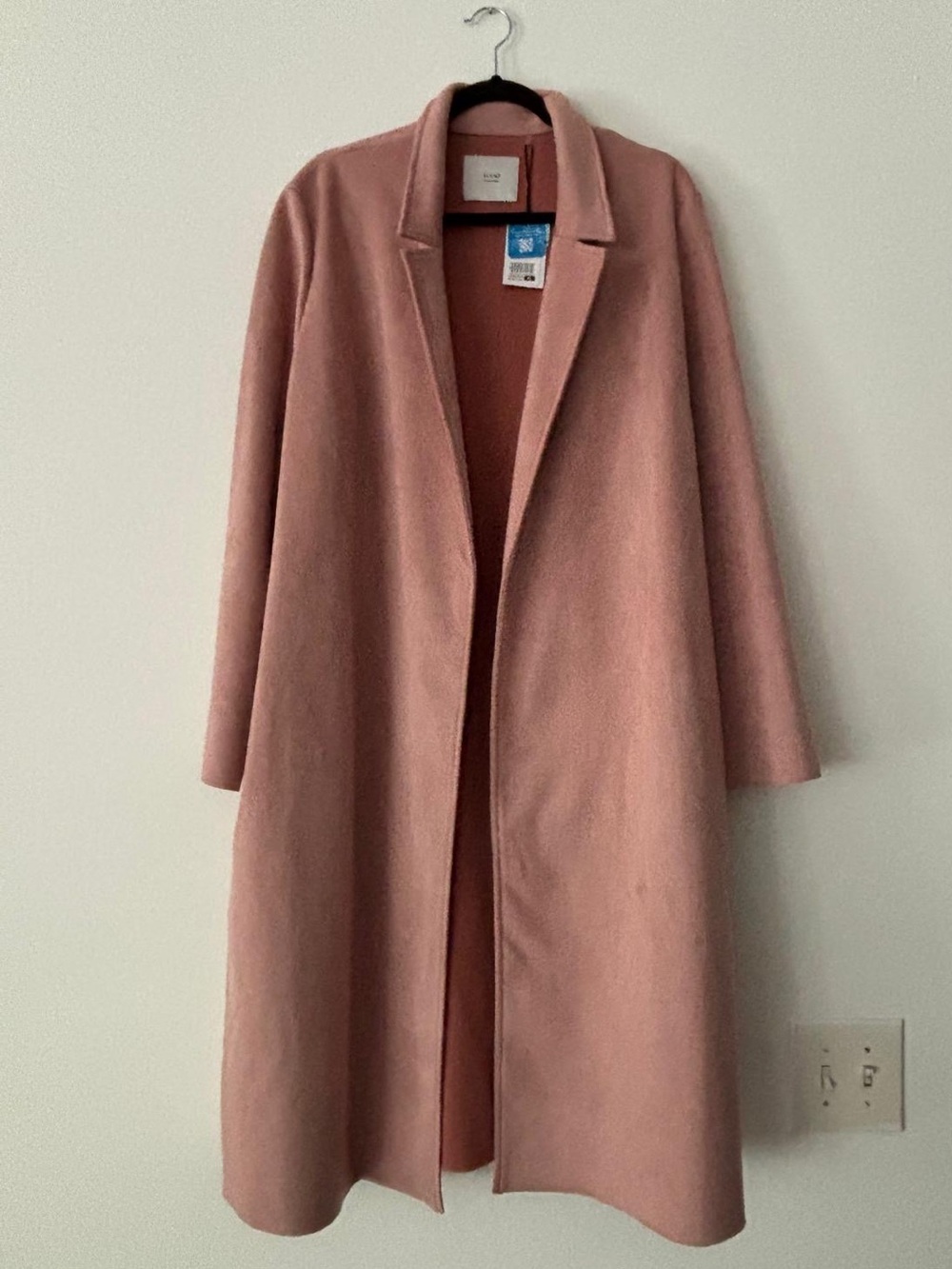 Alaniz Womens XL Dusty Pink Faux Suede Long Duster Coat Open Front Lapel NWT